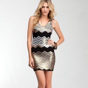 Sequin Bebe dress with Chevron print, size small